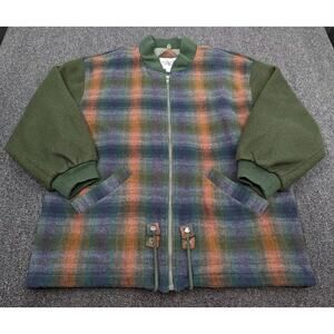 Mulberry Street Women's Plaid Fleece Olive Nylon Lined Vintage Jacket Size L